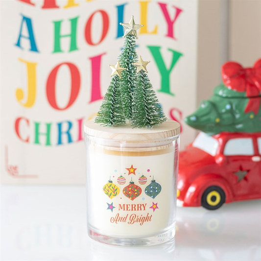 Merry and Bright Bauble Cinnamon & Spice Glass Candle with Tree, image 1 of 4