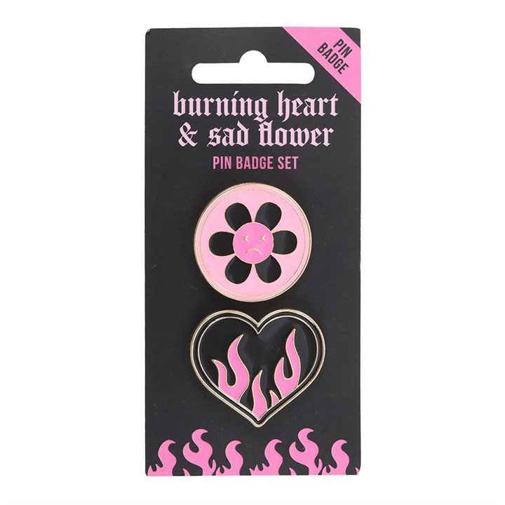 Burning Heart and Sad Flower Pin Badge Set, image 3 of 5