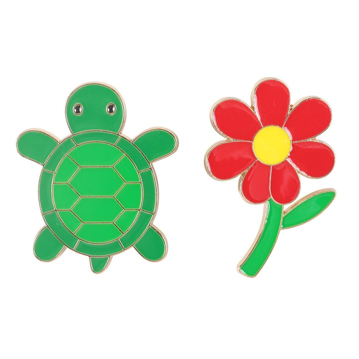 Set of 2 Turtle and Flower Pin Badges, image 4 of 6