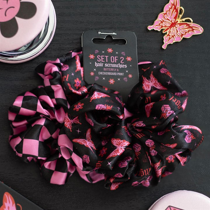 Set of 2 Rebel Butterfly and Checkerboard Hair Scrunchies, image 1 of 3