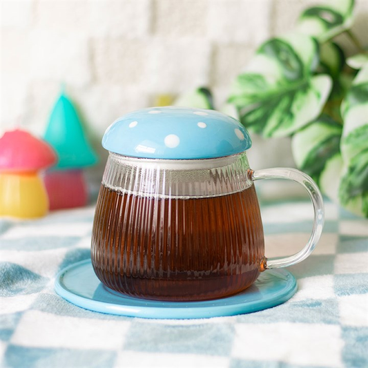 Blue Glass Mushroom Mug and Saucer, image 1 of 3