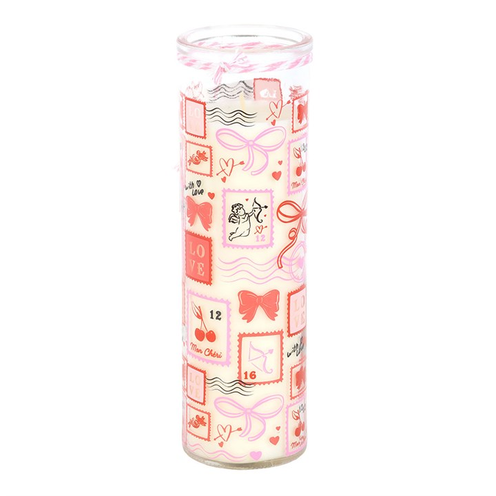 Valentine Postage Stamp Print Sparkling Rose Tube Candle, image 3 of 5