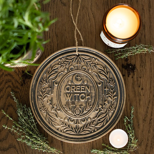 Green Witch Bronze Effect Terracotta Hanging Plaque, image 1 of 5