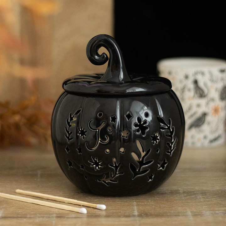 Black Folk Pumpkin Oil Burner and Wax Warmer, image 1 of 4