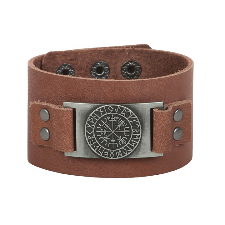 Viking Compass Leather Cuff Bracelet, image 2 of 4