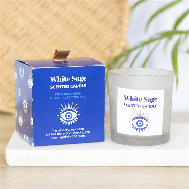 All Seeing Eye White Sage Crystal Chip Protection Candle, image 2 of 6