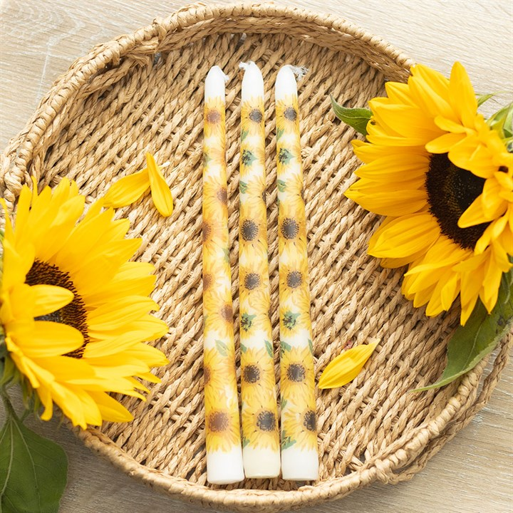 Set of 3 Sunflower Taper Candles, image 2 of 6