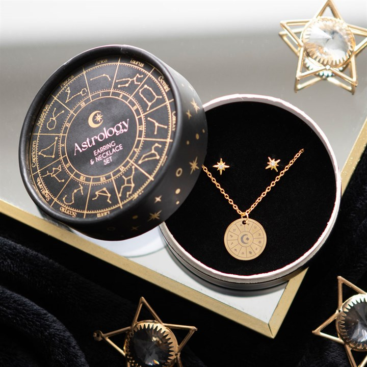 Astrology Wheel Earring and Necklace Set, image 1 of 5