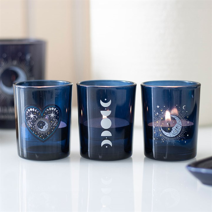 Set of 3 Blue Moon Votive Candle Holders, image 2 of 4