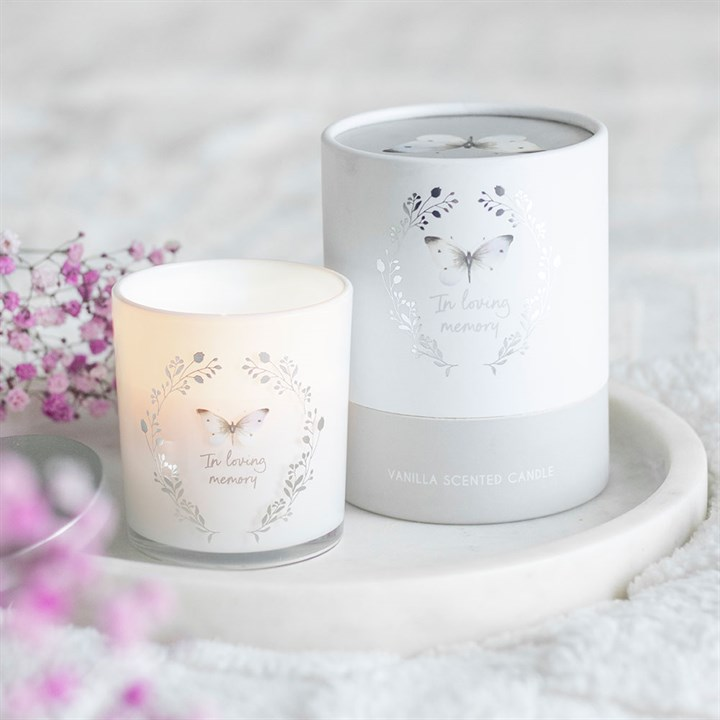 In Loving Memory White Butterfly Vanilla Candle, image 1 of 5