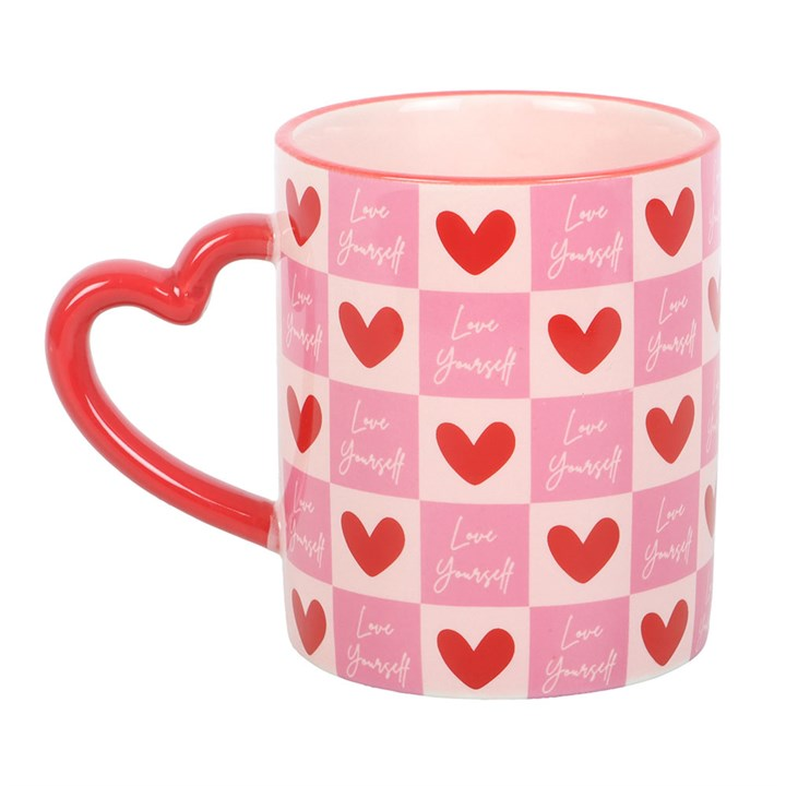 Love Yourself Checkered Mug with Heart Handle, image 2 of 4