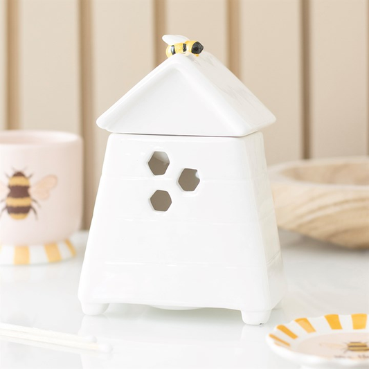 White Beehive Oil Burner and Wax Warmer with Bee, image 1 of 7