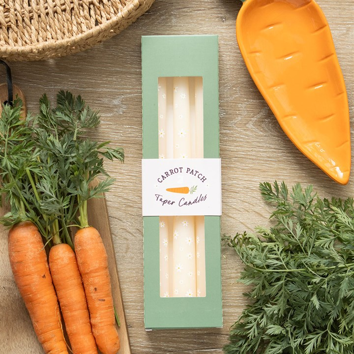 Set of 3 Carrot Patch Daisy Taper Candles, image 1 of 6