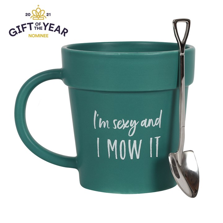Sexy and I Mow It Pot Mug and Shovel Spoon, image 2 of 3