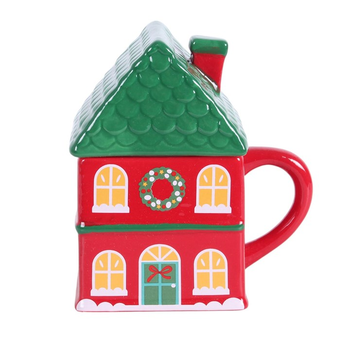 Red Christmas House Lidded Mug, image 3 of 7