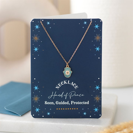 Hand of Hamsa Necklace on Greeting Card, image 1 of 6