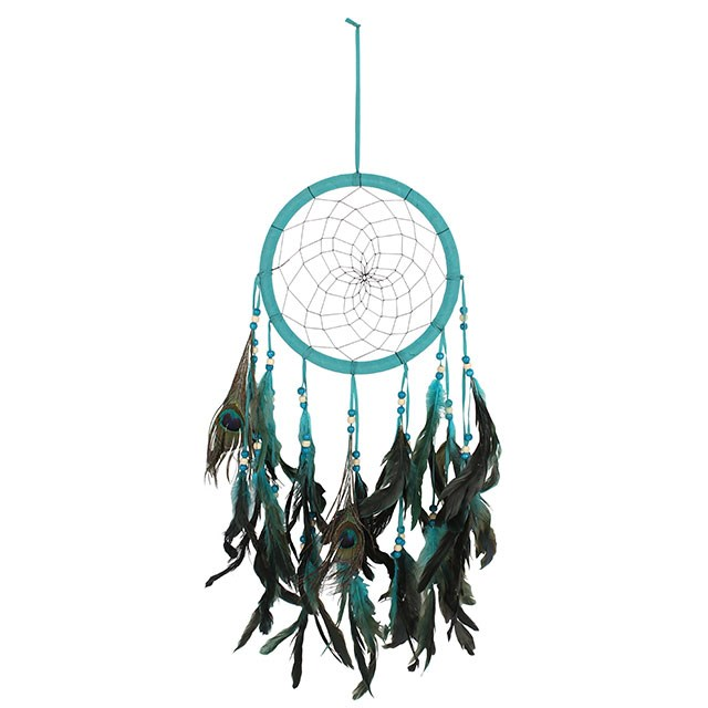 Turquoise Peacock Feather Dreamcatcher, image 1 of 2