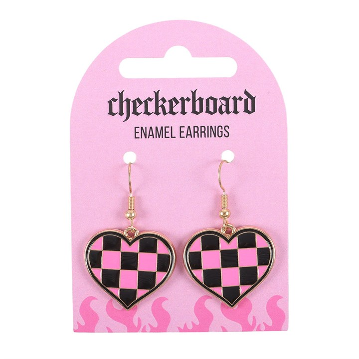 Checkerboard Heart Earrings, image 2 of 5