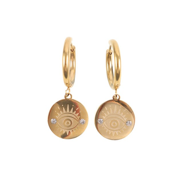 Gold Toned All Seeing Eye Earrings, image 2 of 5