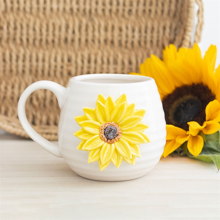 Hello Sunshine Rounded Mug with 3D Sunflower, image 1 of 6