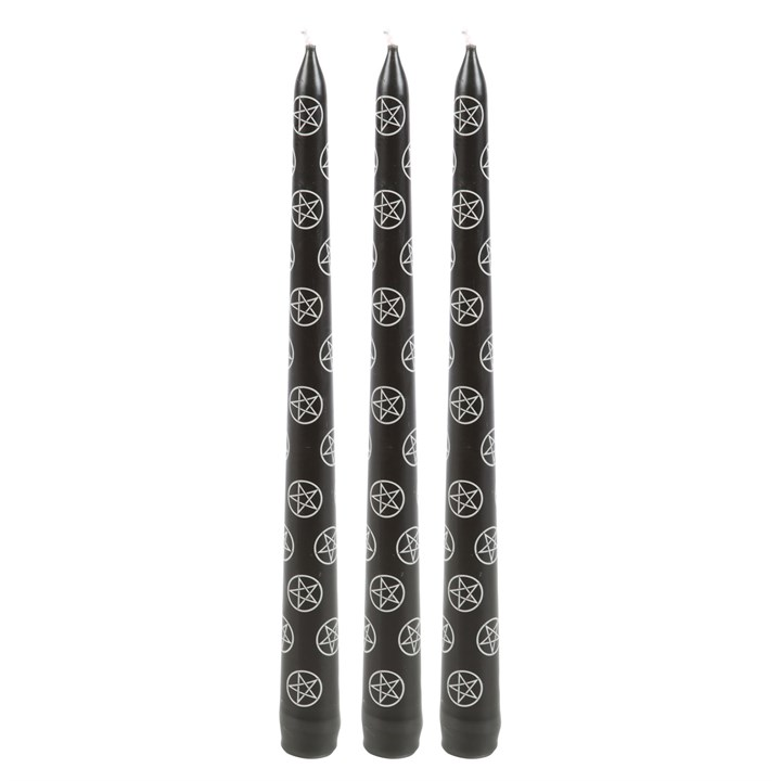 Set of 3 Black Magic Pentagram Taper Candles, image 3 of 6