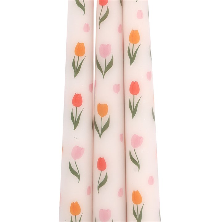 Set of 3 Tulip Print Taper Candles, image 4 of 4