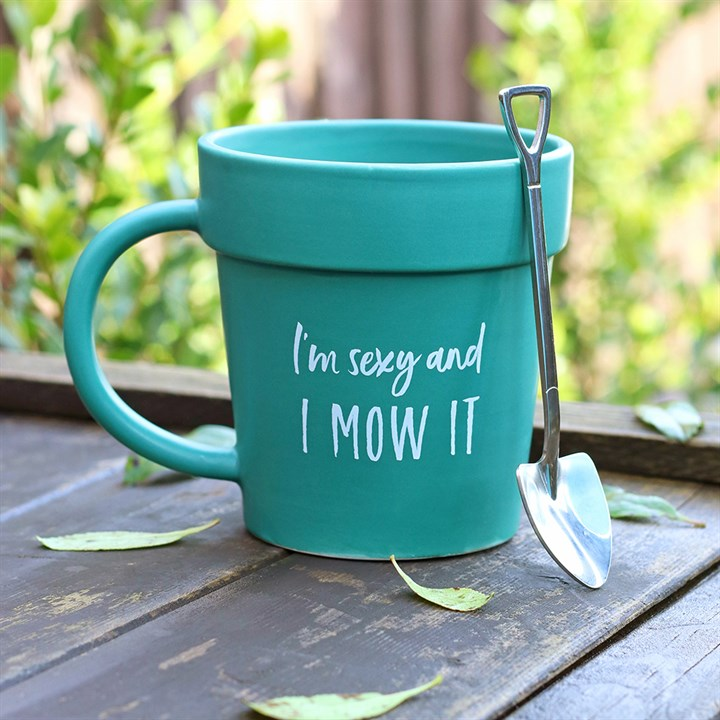 Sexy and I Mow It Pot Mug and Shovel Spoon, image 1 of 3