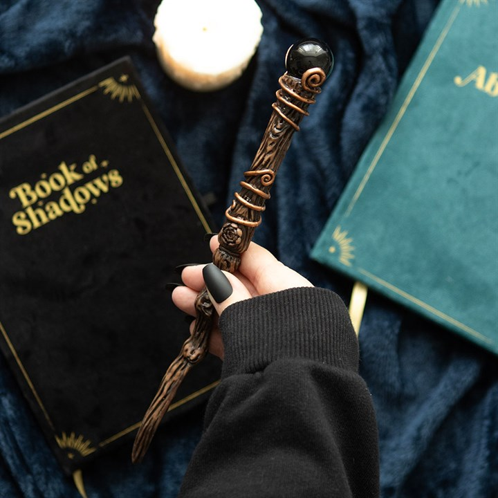 Protection Black Obsidian Crystal  Wand with Pouch, image 1 of 5