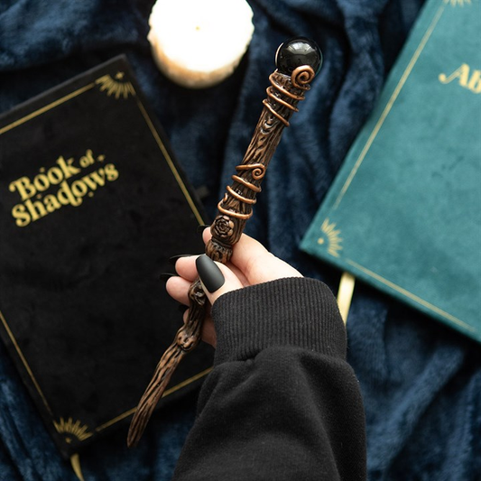 Protection Black Obsidian Crystal  Wand with Pouch, image 1 of 5