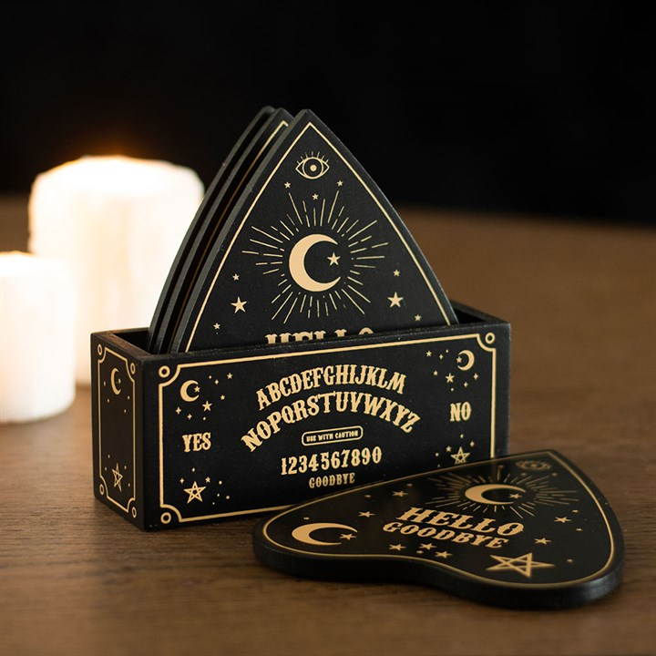 Black Talking Board Planchette Coaster Set, image 1 of 6