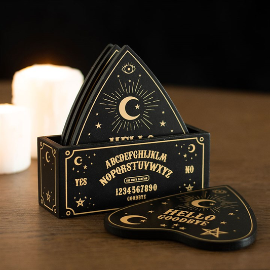 Black Talking Board Planchette Coaster Set, image 1 of 6