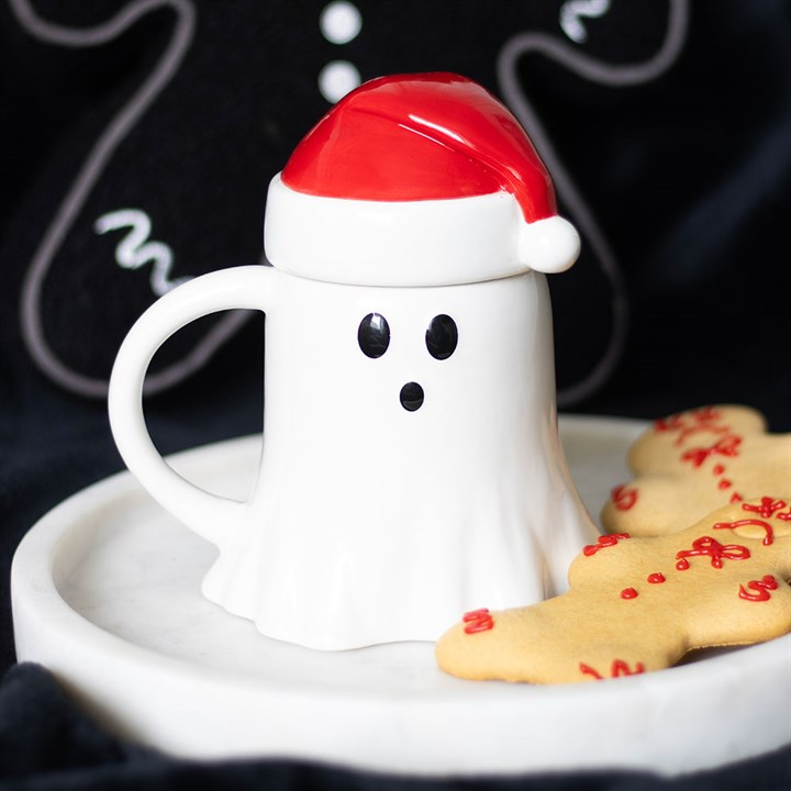 Ghost Shaped Mug with Santa Hat Lid, image 1 of 6