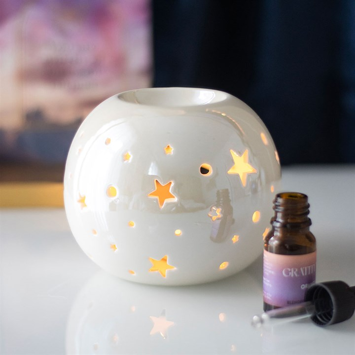 White Iridescent Star Oil Burner and Wax Warmer, image 1 of 7