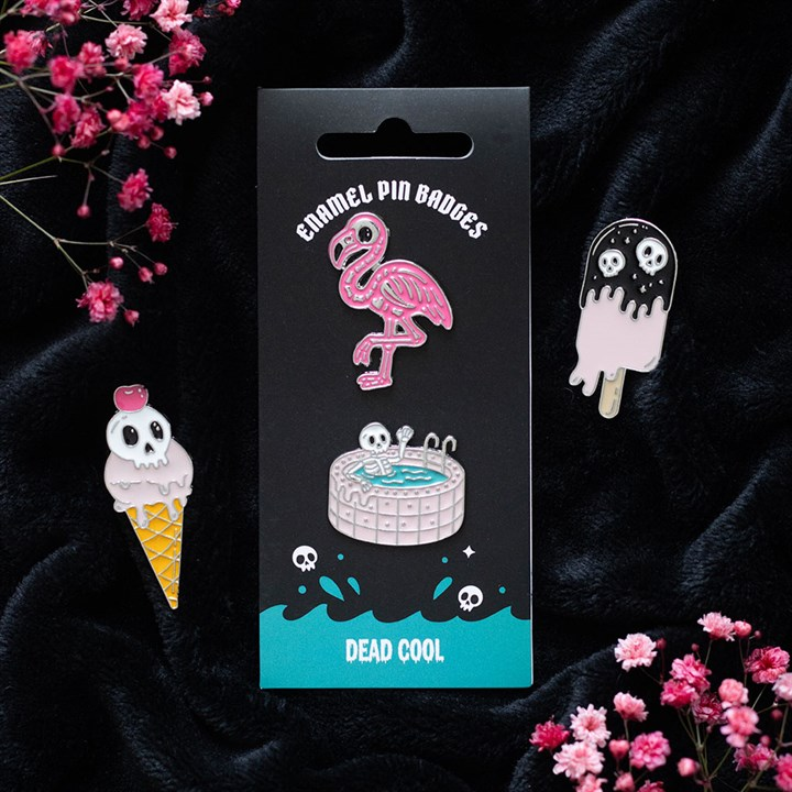 Dead Cool Skeleton and Flamingo Enamel Pin Badges, image 1 of 6