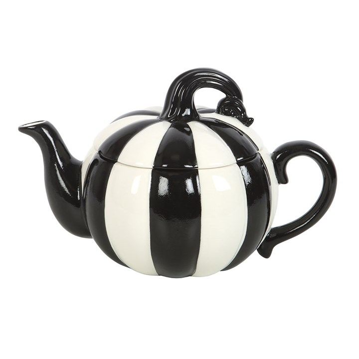 Black and White Striped Pumpkin Teapot, image 2 of 5