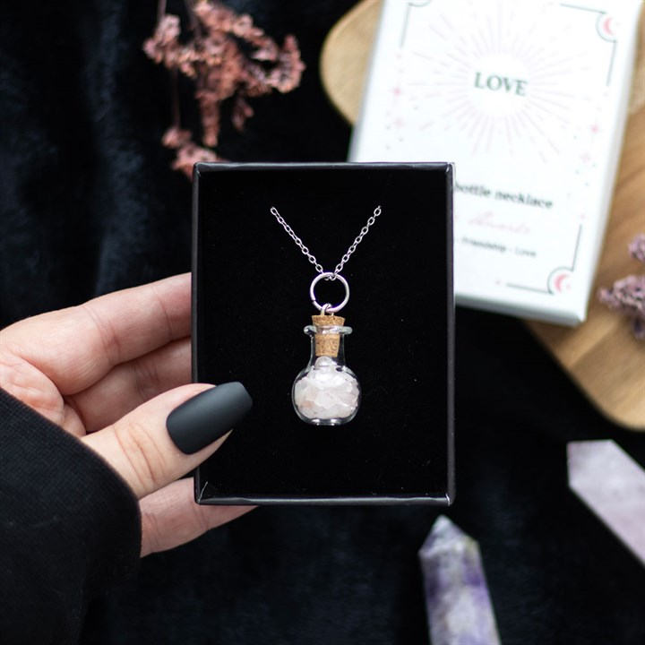 Love Rose Quartz Crystal Chip Potion Bottle Necklace, image 1 of 6