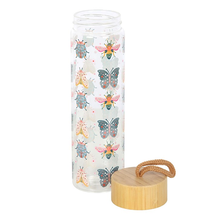 Floral Bug Print Glass Water Bottle, image 3 of 5
