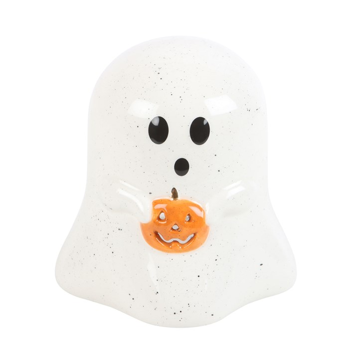 Ghost Shaped Tealight Candle Holder with Pumpkin, image 2 of 5