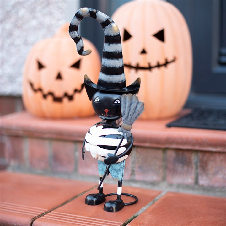 Metal Black Cat Ornament with Witch Hat, image 2 of 5