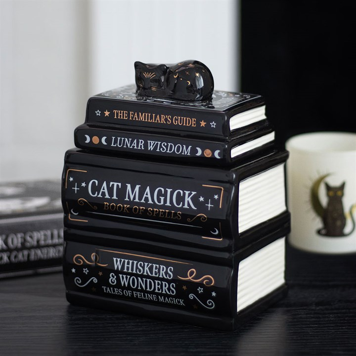 Black Cat Book Stack Oil Burner with Cat, image 2 of 6