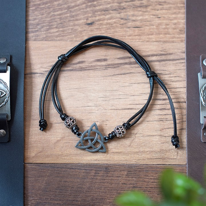 Black Celtic Triquetra Knot Cord Bracelet, image 2 of 5