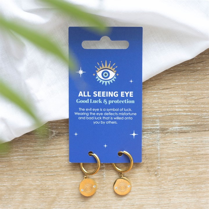 Gold Toned All Seeing Eye Earrings, image 4 of 5