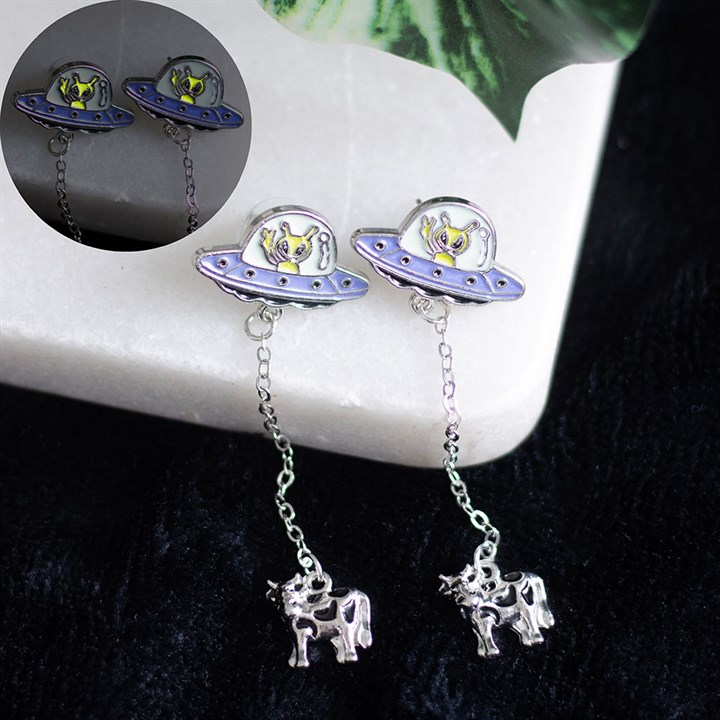 Glow in the Dark Alien Abduction Dangle Earrings, image 1 of 3