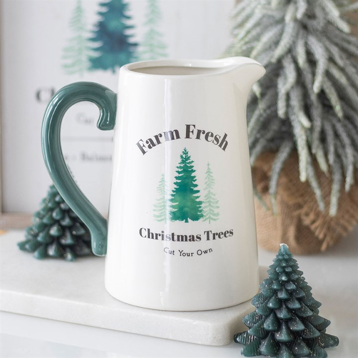 Farm Fresh Christmas Trees Ceramic Flower Jug, image 1 of 5