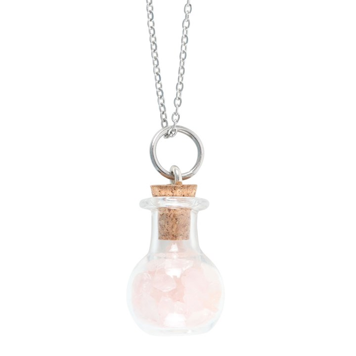 Love Rose Quartz Crystal Chip Potion Bottle Necklace, image 3 of 6