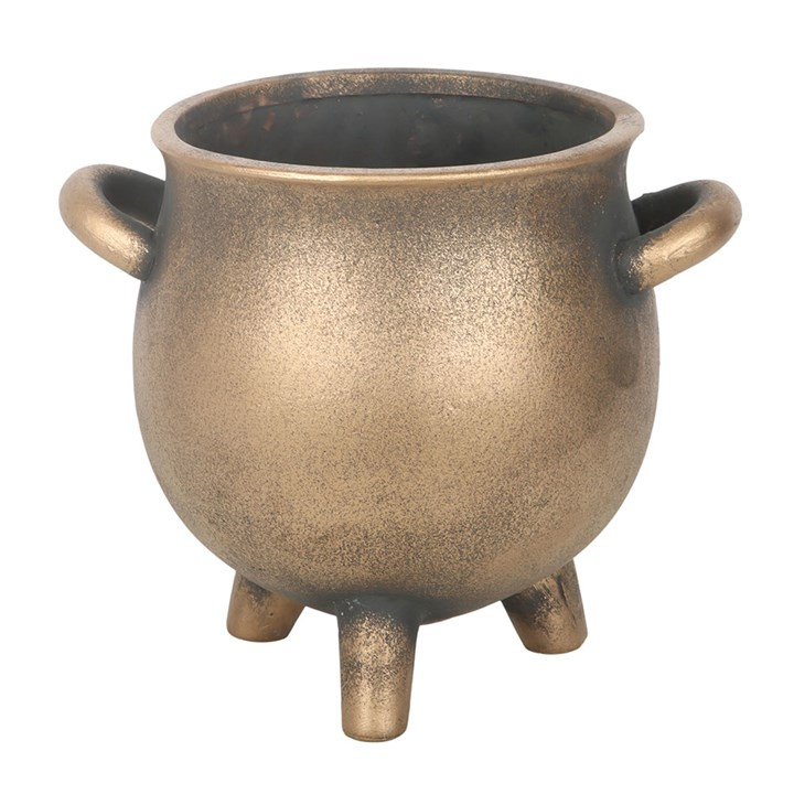 Herbal Magic Bronze Effect Terracotta Cauldron Plant Pot, image 5 of 6