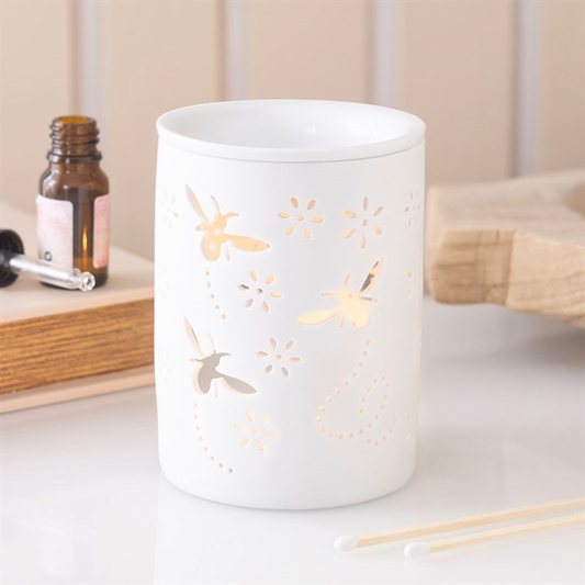 White Bee and Flower Cut Out Oil Burner and Wax Warmer, image 1 of 5