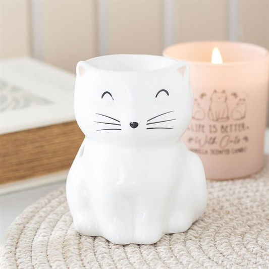 White Happy Cat Oil Burner, image 1 of 5