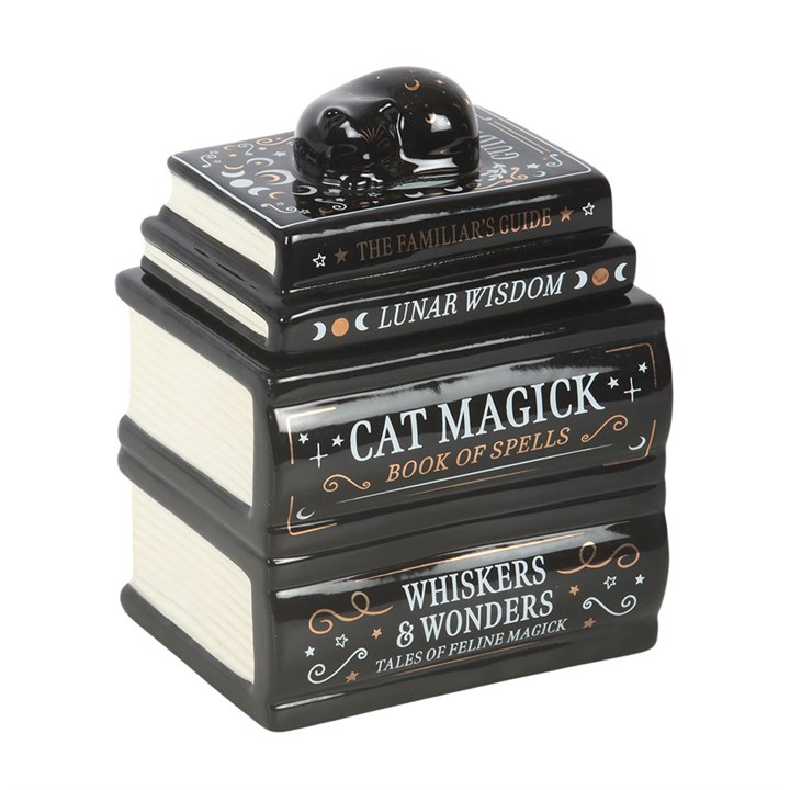 Black Cat Book Stack Oil Burner with Cat, image 3 of 6