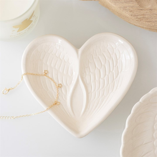 Off White Angel Wing Heart Trinket Dish, image 1 of 6